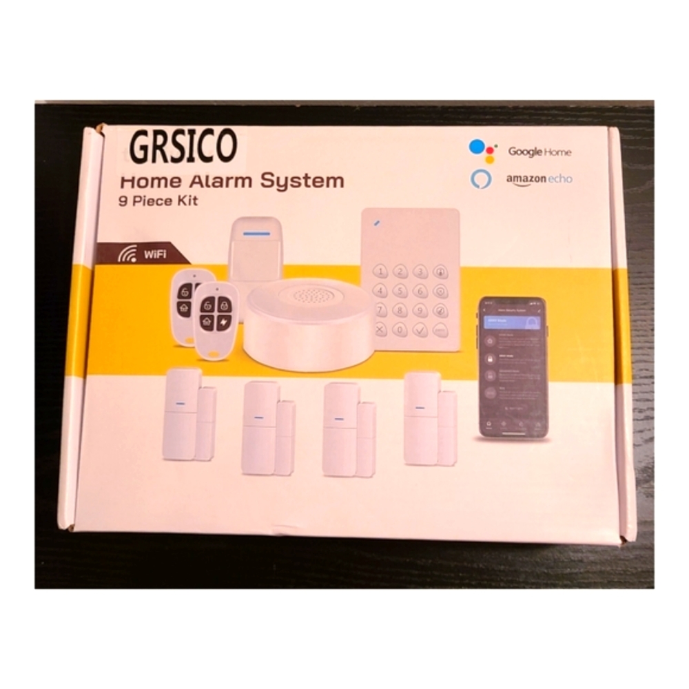 Grsico Home Security Alarm System Wifi Wireless 9 Piece Kit